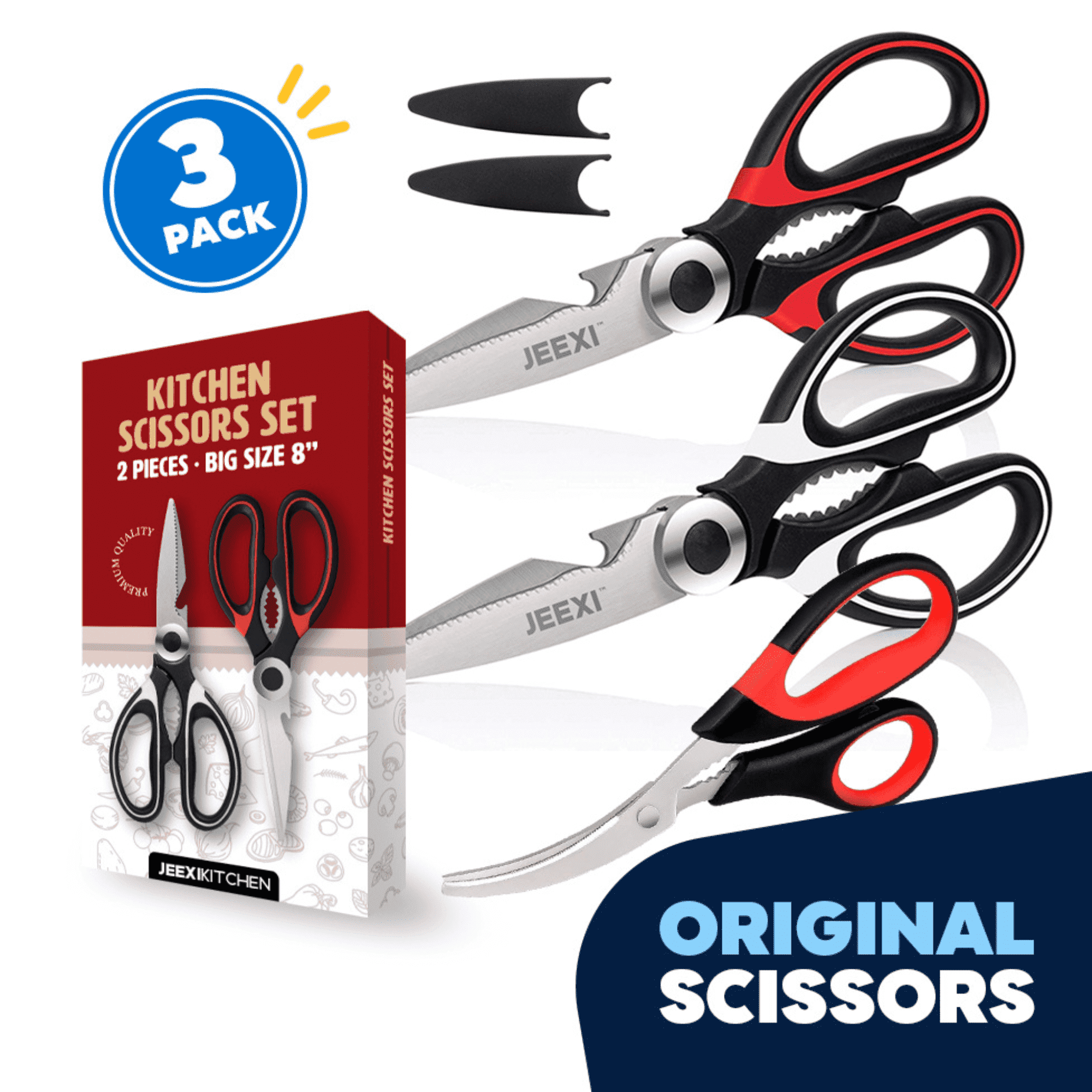 3 Pack Kitchen Scissors, Ultra-Sharp Premium Stainless Steel Heavy Duty Kitchen Shears & Multi Purpose Poultry Shears...