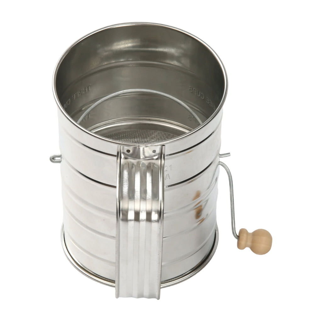 Mainstays Stainless Steel 3 Cup Flour Hand-Crank Sifter with Beechwood Handle Silver - Image 6