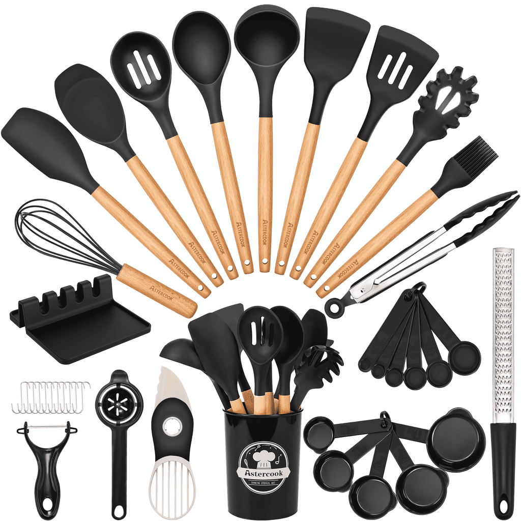 Astercook Silicone Cooking Utensils Set, 38 PCS Kitchen Utensils Set for 446°F Heat Resistant, Food Grade Utensil Set...