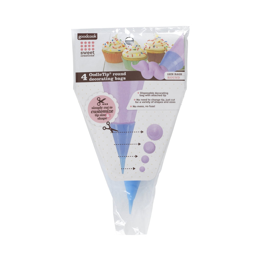 Disposable Cake Decorating Bags with Cut-to-Size Oodle Round Tips, 4-Count