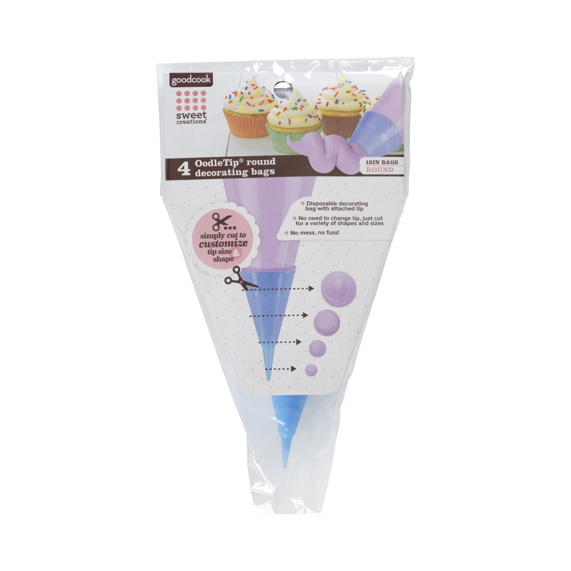 Disposable Cake Decorating Bags with Cut-to-Size Oodle Round Tips, 4-Count