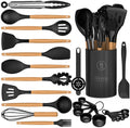 Silicone Cooking Utensils Set - Silicone Kitchen Utensils for Cooking Wooden Handles, 446°F Heat Resistant Kitchen Ut...