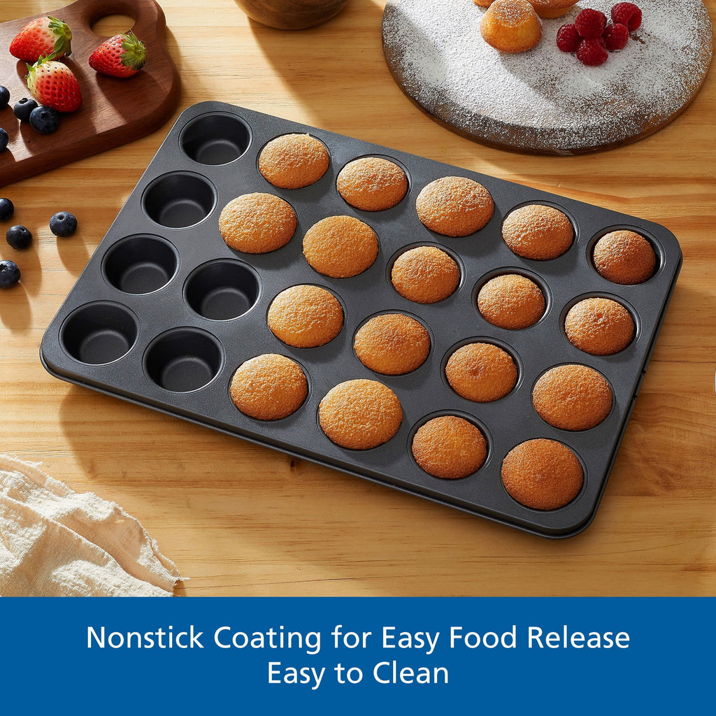 Mainstays 24 Cavity Mini Muffin Pan, Non-Stick Bakeware,1.8 inch Diameter Cups,Gray,Carbon Steel - Image 5